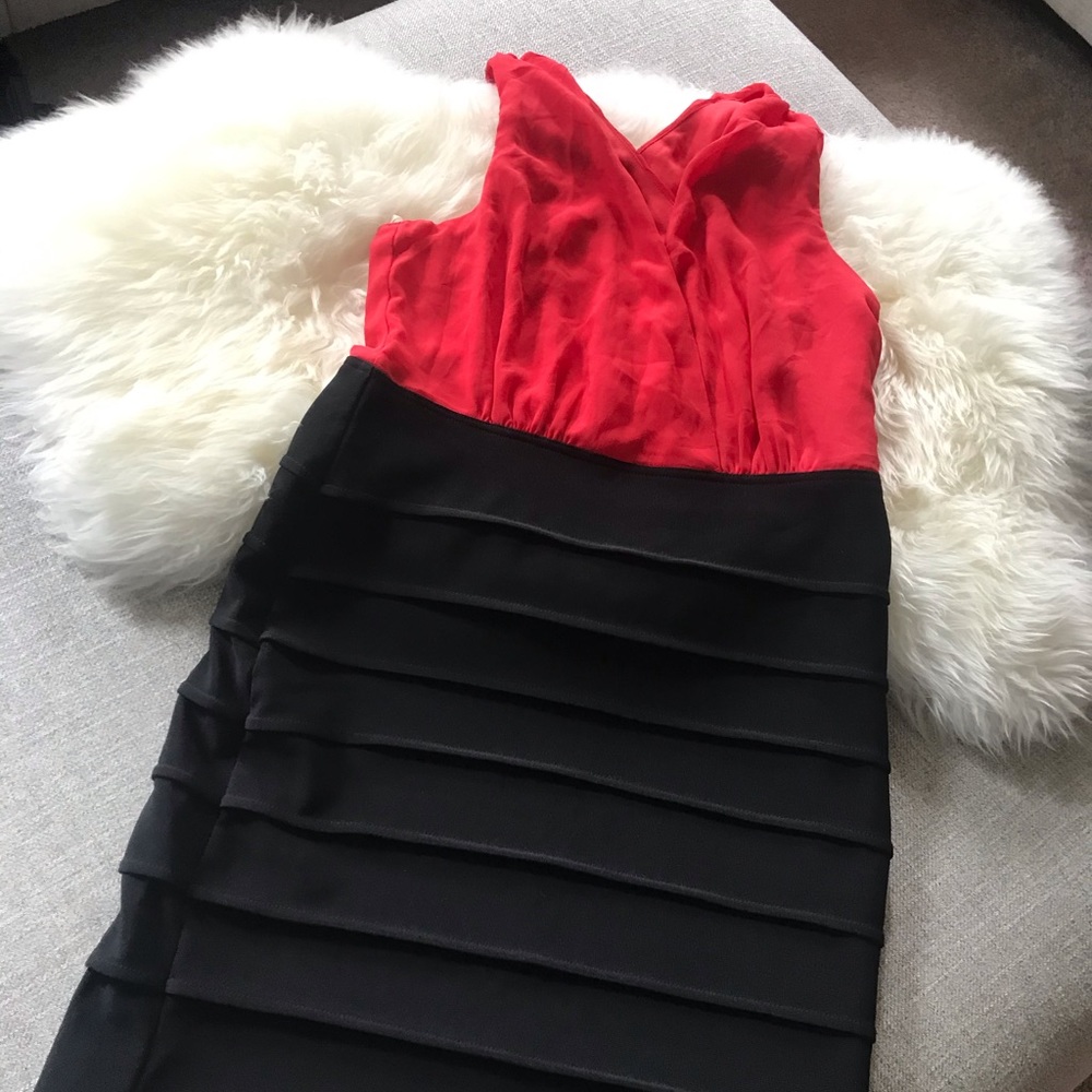 Sleeveless Midi Black and Red Orange Dress